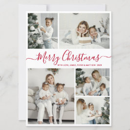 Tarjeta Festiva Sencillo rojo blanco 5 Navidades de Collage de fot