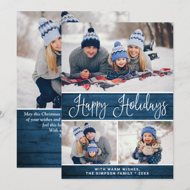 Tarjeta Festiva Sencillo Rústico 4 Navidades FOTOGRÁFICOS Saludand (Anverso / Reverso)