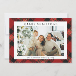 Tarjeta Festiva Sencillo Tartán Rojo Moderno   Navidades de fotogr