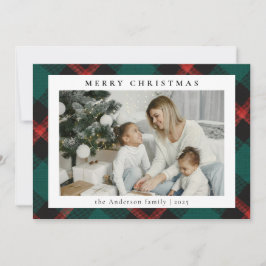 Tarjeta Festiva Sencillo Tartán Verde Moderno | Navidades de fotog