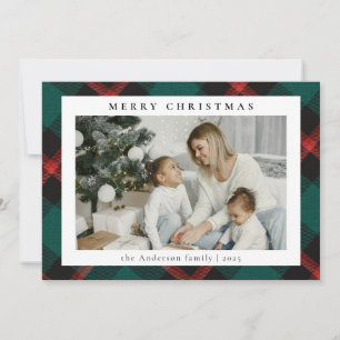 Tarjeta Festiva Sencillo Tartán Verde Moderno   Navidades de fotog