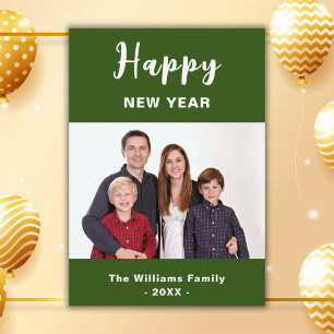 Tarjeta Festiva Sencillo Verde Y Blanco Fotografía Familiar De Año