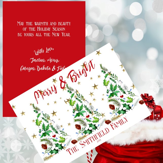 Tarjeta Festiva Sencillo y asombroso "Merry & Bright" tres árboles (Subido por el creador)