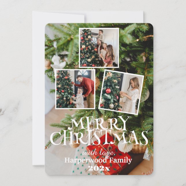 Tarjeta Festiva Sencillo y elegante collage de fotos de navidades  (Anverso)