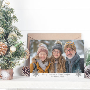 Tarjeta Festiva Sencillo y elegante copo de nieve gris, una foto