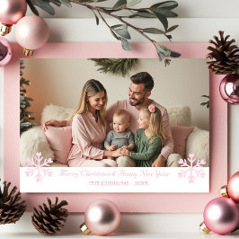 Tarjeta Festiva Sencillo y elegante copo de nieve rosa un festín d