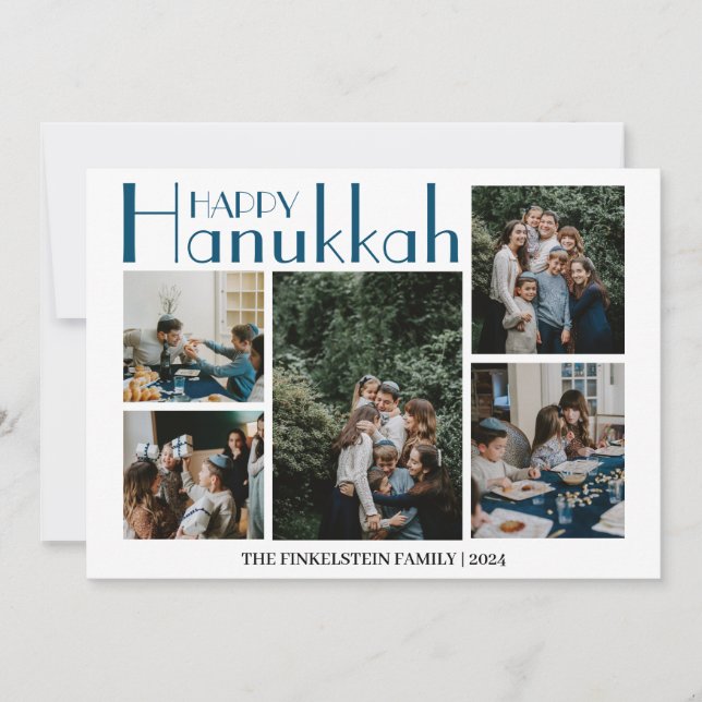 Tarjeta Festiva Sencillo y elegante | Familia Hanukkah 3 foto (Anverso)