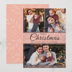 Tarjeta Festiva Sencillo y elegante marco rosado 3 Navidades de fo