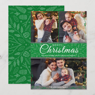 Tarjeta Festiva Sencillo y elegante marco verde 3 Navidades de fot