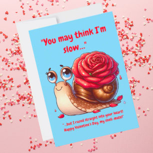 Tarjeta Festiva Sencillo y gracioso mensaje Floral Snail Valentine