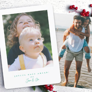 Tarjeta Festiva sencillo y moderno guión de 2 fotos verde año nuev