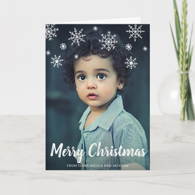 Tarjeta Festiva Sencillos copos de nieve cúrcuma Foto de Navidades (Anverso)
