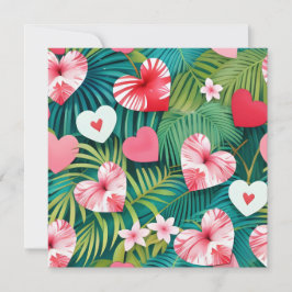 Tarjeta Festiva Sencillos corazones y follaje tropical