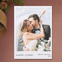 Tarjeta Festiva Sencillos Navidades de foto recién casados