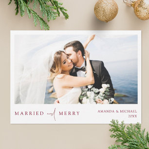 Tarjeta Festiva Sencillos Navidades de foto recién casados