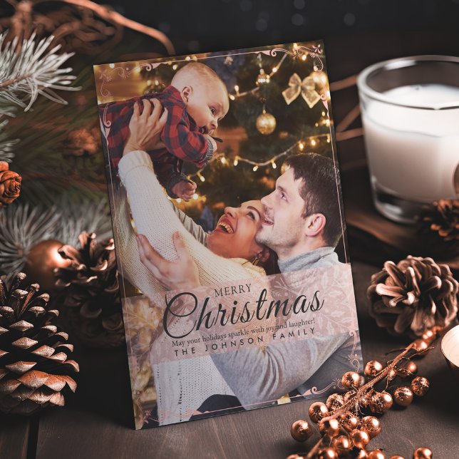 Tarjeta Festiva Sencillos Navidades de fotografía de marco rosado (Subido por el creador)