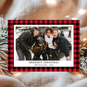 Tarjeta Festiva Sencillos Navidades de fotos rojas y negras de búf