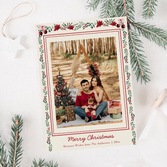 Tarjeta Festiva Sencillos Navidades del Boho Greenery Poinsettia 1 (Subido por el creador)