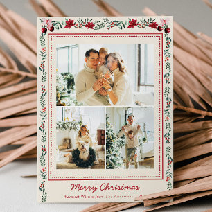 Tarjeta Festiva Sencillos Navidades del Boho Greenery Poinsettia 3