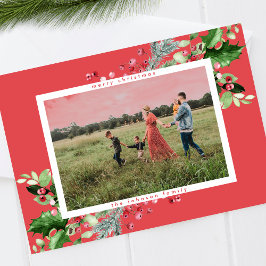 Tarjeta Festiva Sencillos Navidades modernos Cherry White Red Phot