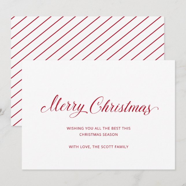 Tarjeta Festiva Sencillos Navidades modernos de escritura roja (Anverso / Reverso)