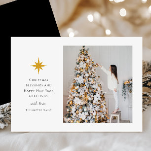 Tarjeta Festiva Sencillos Navidades Star Photo Black and White
