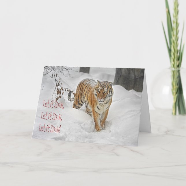 Tarjeta Festiva Sendero de nieve de tigre (Anverso)