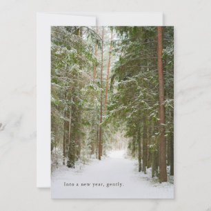 Tarjeta Festiva Sendero Mínimo de Bosque Invernal, Año Nuevo