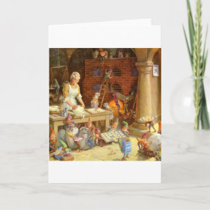 Tarjeta Festiva ¡Señora Claus Bakes Cookies con los duendes de