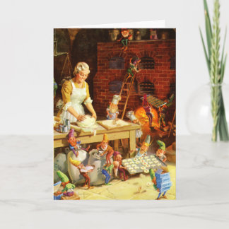 Tarjeta Festiva Señora Claus y los duendes de Santa cuecen las