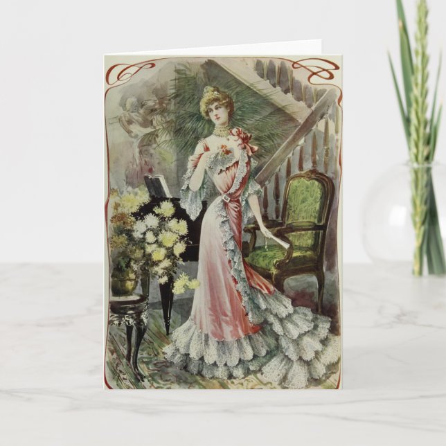 Tarjeta Festiva Señora del Victorian - moda del francés del (Anverso)