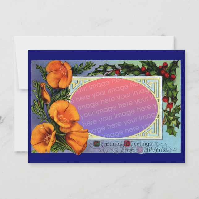 Tarjeta Festiva Sepia de marco navideño de adormidera de Californi (Anverso)