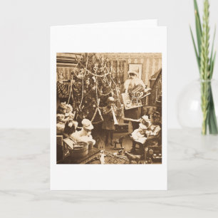 Tarjeta Festiva Sepia de Stereoview del vintage de Santa del