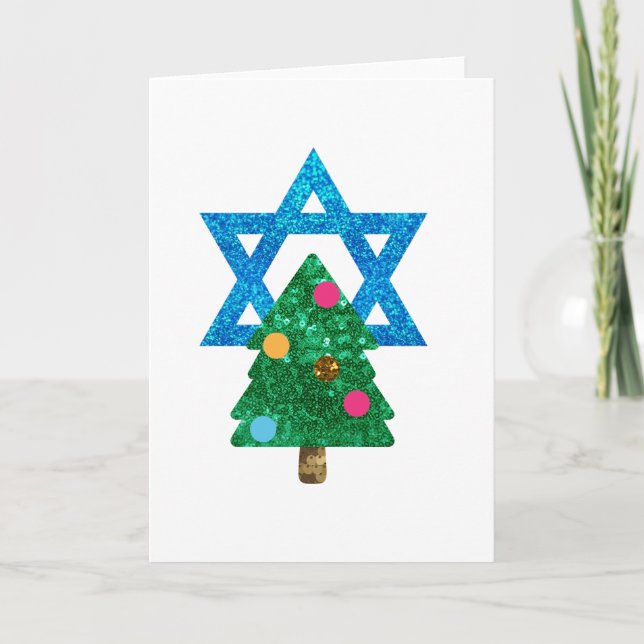 Tarjeta Festiva sequin christmukkah hanukkah (Anverso)