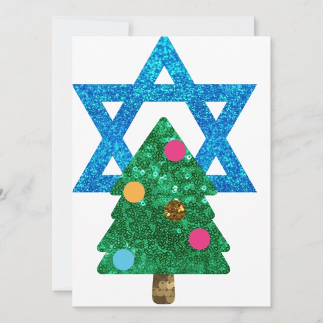 Tarjeta Festiva sequin christmukkah hanukkah (Anverso)