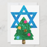 Tarjeta Festiva sequin christmukkah hanukkah<br><div class="desc">christmukkah, "estrella de david", "árbol de navidad",  navidades,  navidades,  "navidades feos",  interconfesionales,  "inter faith",  cristianos,  chrismukkah,  hanukkah,  purpurinas chanukkah,  secuelas,  judíos,  vacaciones,  judío,  neón blanco azul rosado</div>