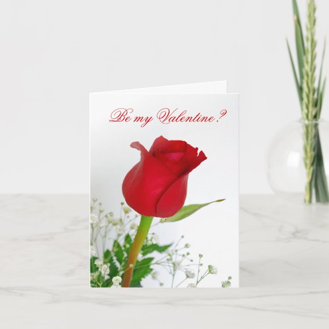 Tarjeta Festiva ¿Ser mi San Valentín? - Rosa Roja (Anverso)