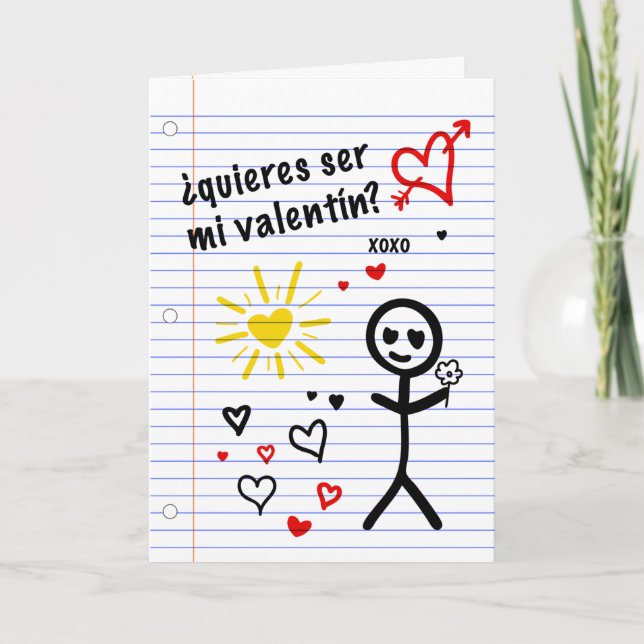 Tarjeta Festiva ser mi valentin bocetos de papel de cuaderno (Anverso)