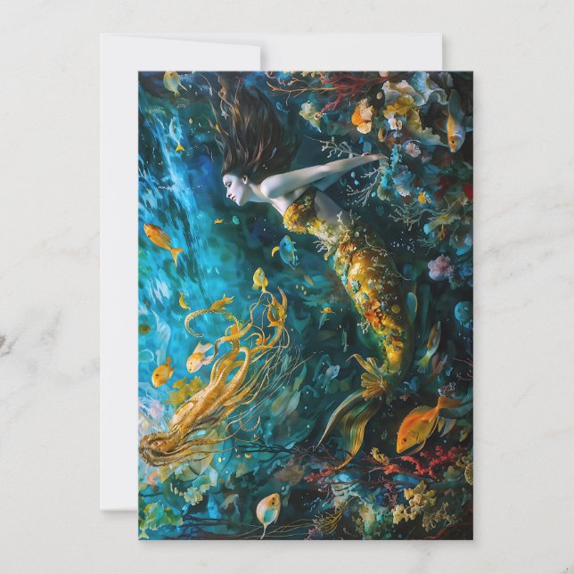 Tarjeta Festiva "Seraphina" - Hermosa sirena mística (Anverso)
