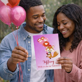 Tarjeta Festiva ¿Serás mi San Valentín Zorro con Globos