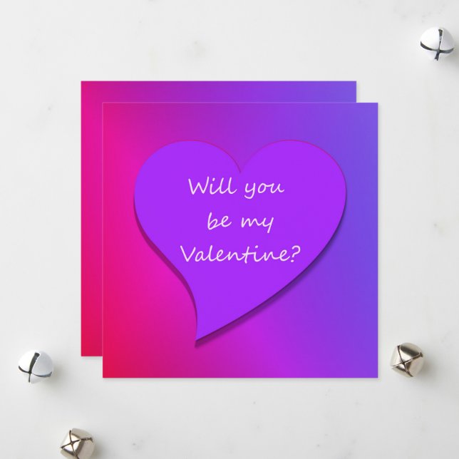 Tarjeta Festiva ¿Serás Mi Valentín? Pink, rojo morado corazón (Anverso/Reverso In Situ)