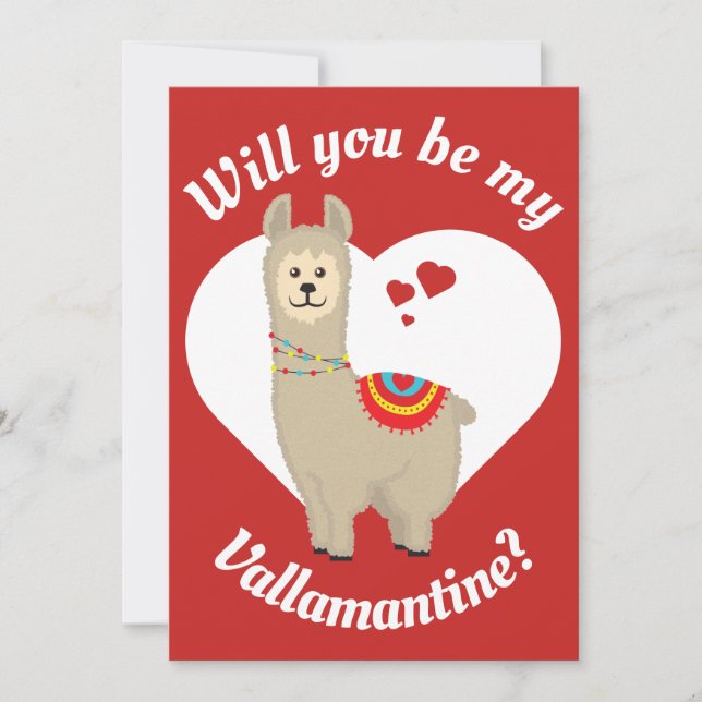Tarjeta Festiva ¿Serás mi Vallamantino? Llama Valentine (Anverso)
