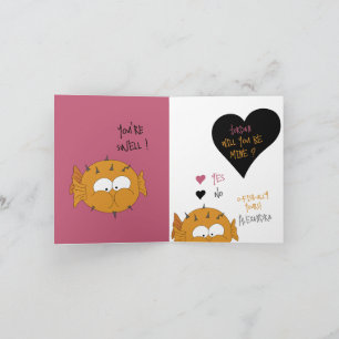 Tarjeta Festiva ¿Serás Mío? PufferFish Love + Valentine Card