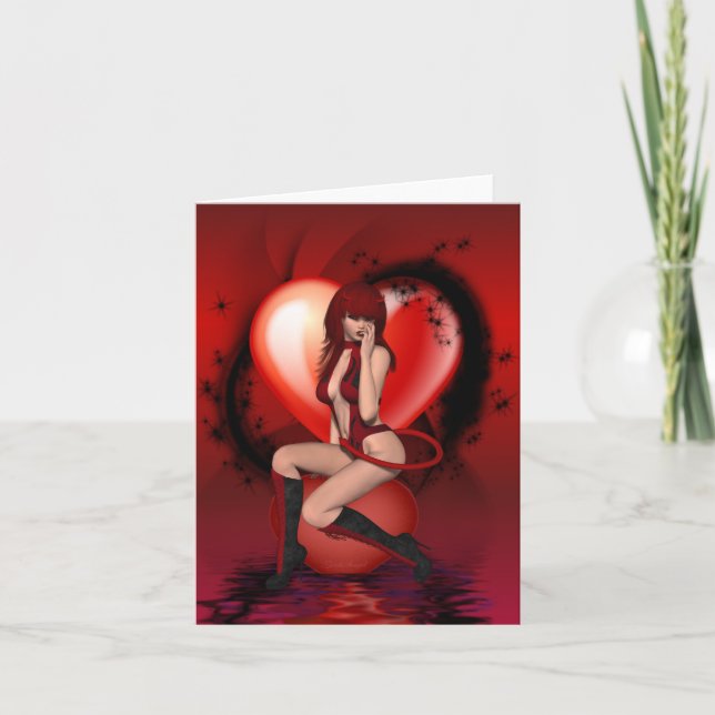 Tarjeta Festiva Seré Tu San Valentín dice la mujer del diablo. (Anverso)
