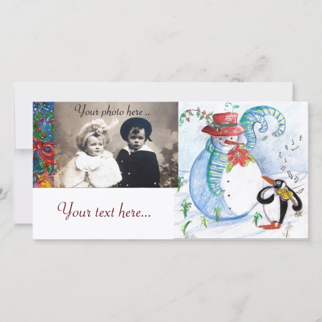 TARJETA FESTIVA SERENADE INVIERNO DE SNOWMAN Y PENGUIN (Anverso)