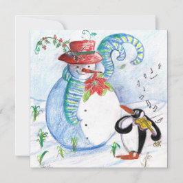 TARJETA FESTIVA SERENADE INVIERNO DE SNOWMAN Y PENGUIN