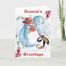 TARJETA FESTIVA SERENADE INVIERNO DE SNOWMAN Y PENGUIN
