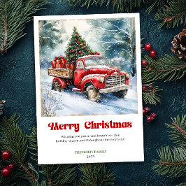Tarjeta Festiva Serene Rustic Red Truck Winter Scene Greeting Card