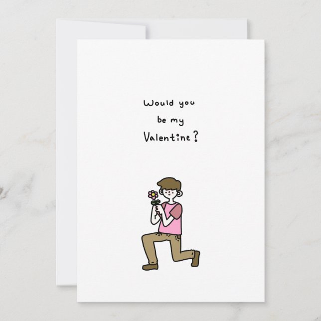 Tarjeta Festiva ¿Serías Mi Valentín? Un chico con flores (Anverso)