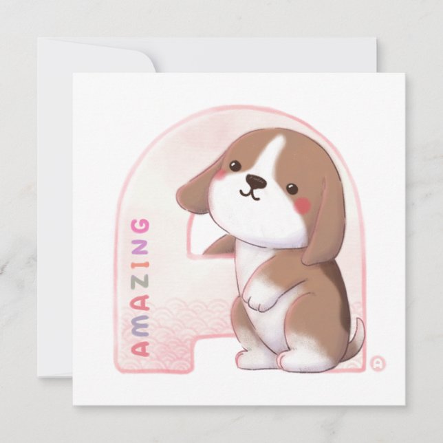 Tarjeta Festiva Serie Alphabet: "A" Ilustracion Beagle asombroso (Anverso)